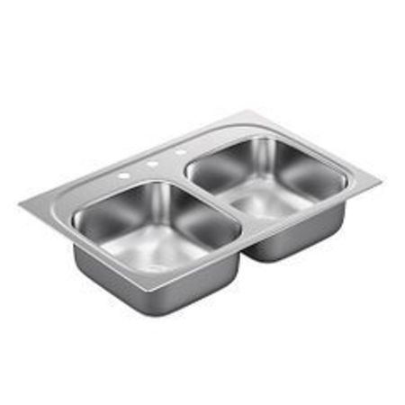 MOEN 33"X22" Stainless Steel 18 Gauge Double Bowl Drop In Sink G182153